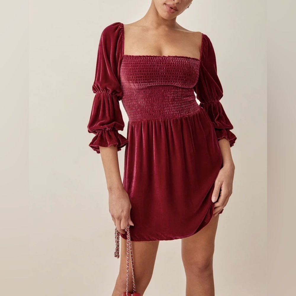 NEW Reformation Albi Velvet Mini Dress Crimson Red Sz Large Milkmaid Renaissance
